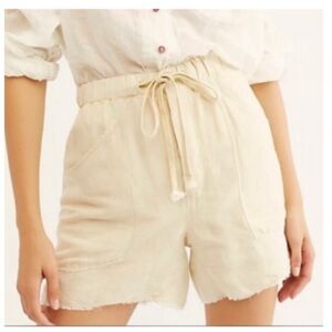 Free People Linen Blend Tomboy High Waisted Shorts in Cream